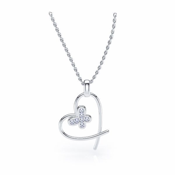 Dione Heart and Butterfly Diamond Pendant For her