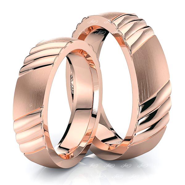 Fancy Diagonal Grooved Matching 5mm His and Hers Wedding Ring Set