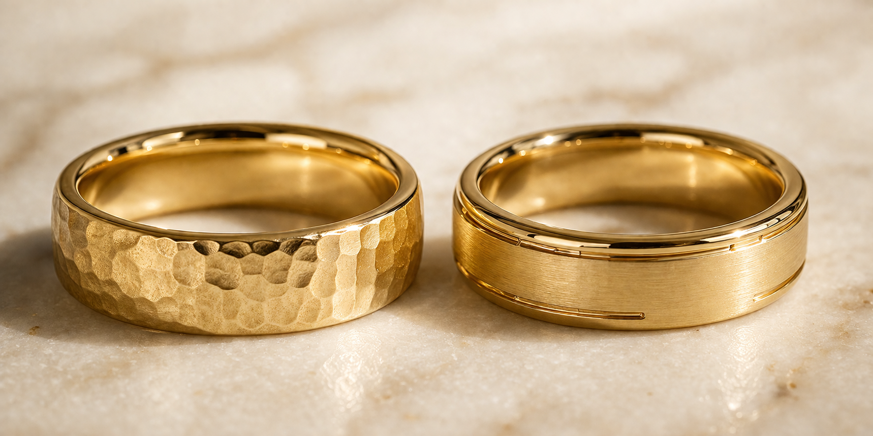 hammered gold men's & brushed satin women's