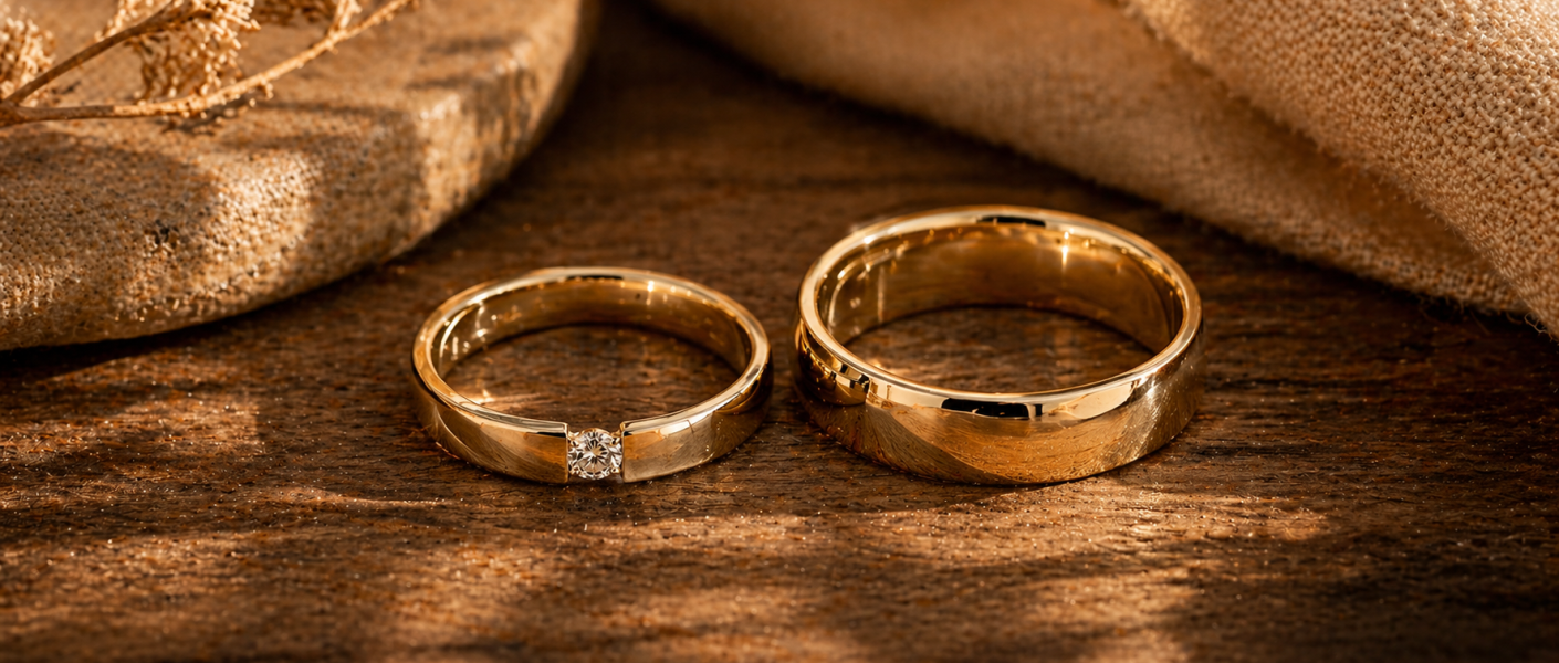 his and hers yellow gold wedding