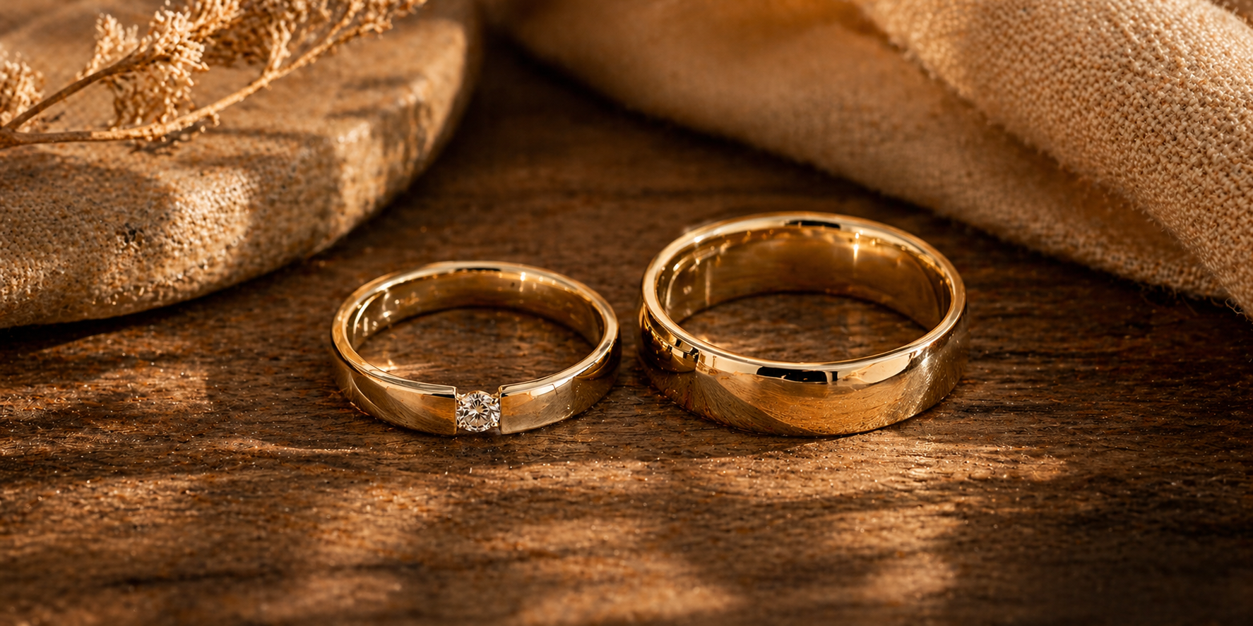 his and hers yellow gold wedding