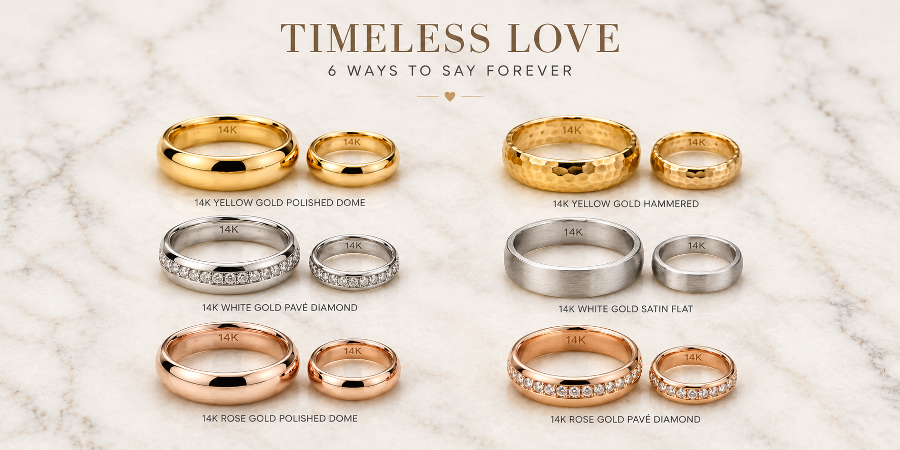 six his-and-hers gold wedding band pairs