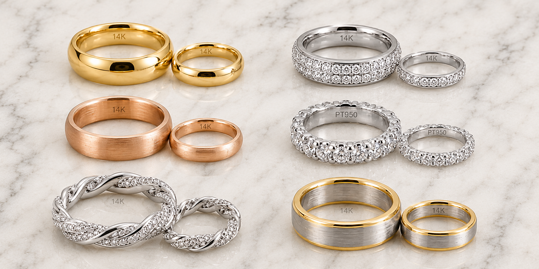 six his-and-hers wedding ring set