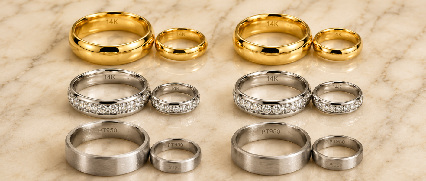 six matching his-and-hers wedding ring