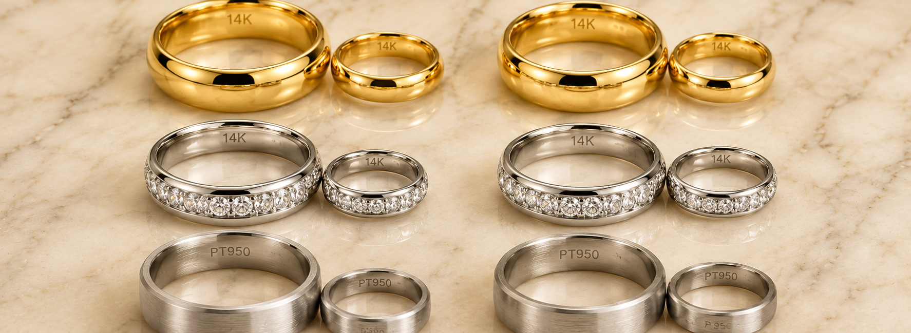 six matching his-and-hers wedding ring