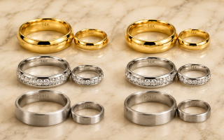 six matching his-and-hers wedding ring